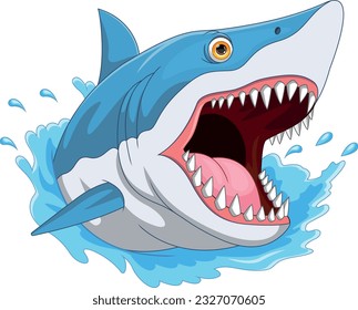 angry shark cartoon on white background