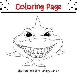 angry shark coloring page for kids and adults