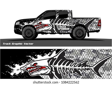 Angry shark face vector decal wrap design for truck and vehicle branding