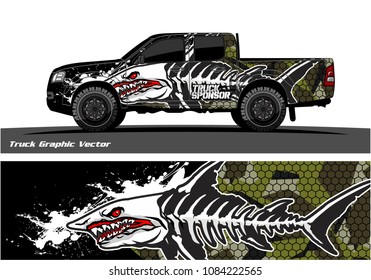Angry shark face vector decal wrap design for truck and vehicle branding