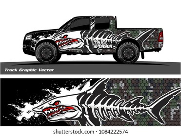 Angry shark face vector decal wrap design for truck and vehicle branding