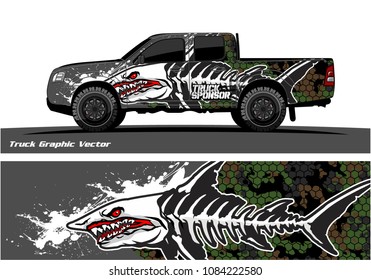 Angry shark face vector decal wrap design for truck and vehicle branding