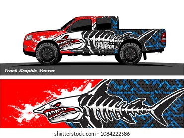 Angry shark face vector decal wrap design for truck and vehicle branding