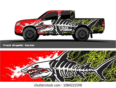 Angry shark face vector decal wrap design for truck and vehicle branding