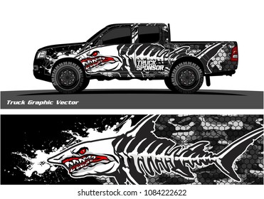 Angry shark face vector decal wrap design for truck and vehicle branding