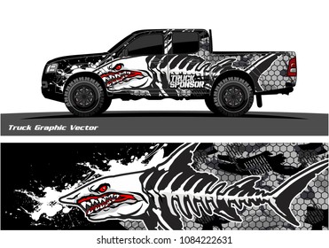 Angry shark face vector decal wrap design for truck and vehicle branding