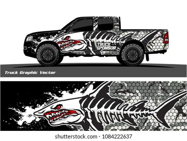 Angry shark face vector decal wrap design for truck and vehicle branding