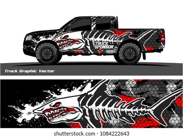 Angry shark face vector decal wrap design for truck and vehicle branding
