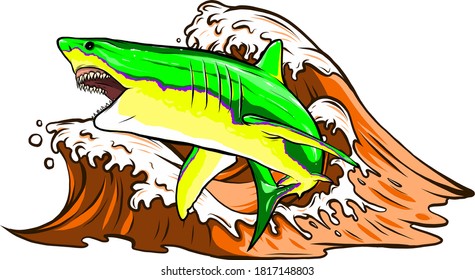 Angry Shark Fish Jumping Out of Water Ocean Symbol Logo