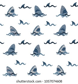 angry shark fish with open mouth head vector doodle pattern