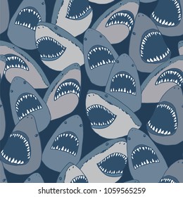 angry shark fish with open mouth head vector doodle pattern