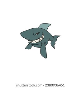 angry shark illustration. Abstract vector graphic of shark in flat illustration style. good for children's education, children's books, business and industry.