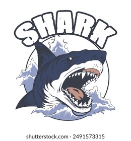 angry shark illustration for t shirt design