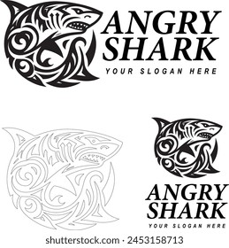 Angry Shark Logo - Black and White