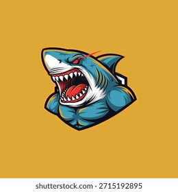 Angry Shark logo icon flat vector design.