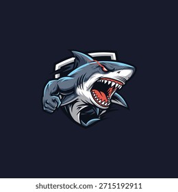Angry Shark logo icon flat vector design.