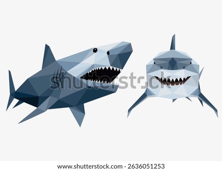 Angry Shark Logo Polygon Front View. Angry Shark Polygon abstract Vector for E sport logo. Shark Low Poly Illustration
