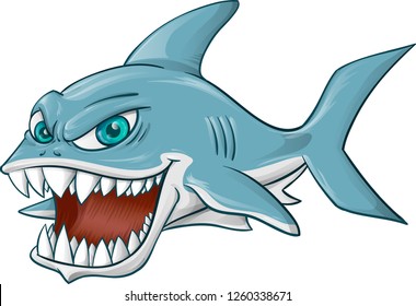 angry shark  mascot cartoon on white background 