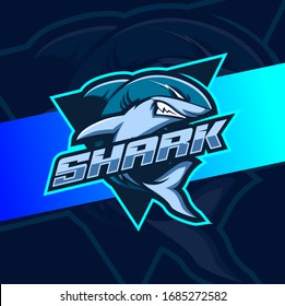 angry shark mascot esport logo design