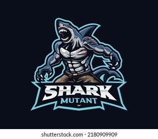 Angry shark mascot logo design. Shark vector illustration. Logo illustration for mascot or symbol and identity, emblem sports or e-sports gaming team