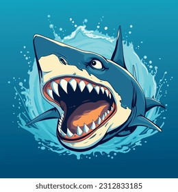 Angry Shark in Ocean Vector Illustration