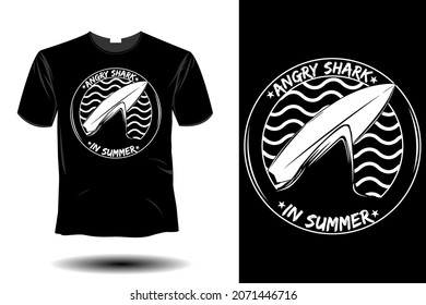 angry shark in summer mockup retro vintage design