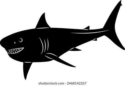 angry shark swimming silhouette on a white background