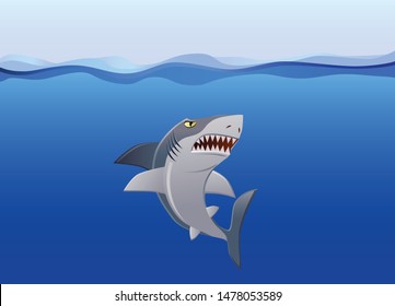 Angry shark swimming under the ocean vector