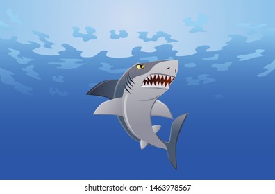 Angry shark swimming underwater vector