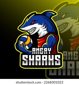 Angry Shark Volleyball Animal Mascot Sport Club Team Badge