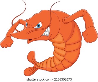 angry shrimp cartoon on white background