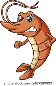 Angry shrimp character vector illustration