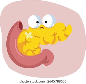 
Angry and Sick Pancreas Vector Cartoon Character Design. Unhappy internal o9rgan suffering after ran injury or surgery intervention
