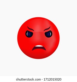 Angry simmering smile, red circle funny little man face,, vector graphics isolated on a white background