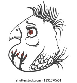 angry simple bird gray and white line drawing modern illustration