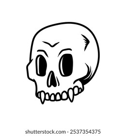 angry simple skull cartoon drawing coloring line art style sketch classic vintage design illustration