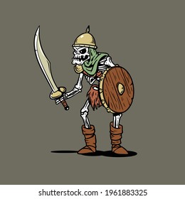 Angry Skeleton Warrior Cartoon Vector