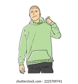 Angry Skinhead pull up his sweater laces isolated on white background vector modern illustrations