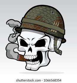 Angry Skull in Army Helmet - Isolated Vector Illustration