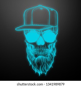 Angry skull with beard, hat and sunglasses. Vector illustration, EPS 10