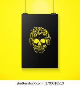Angry skull with cirly hairstyle