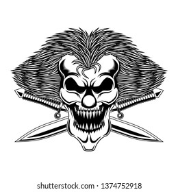 Angry Skull Clown with cross sword vector illustration Art design for t-shirt and other - vector