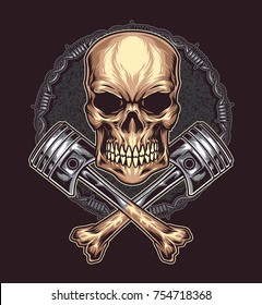 Angry Skull with Cross Bone Piston