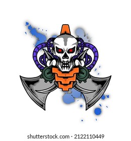 angry skull doodle vector illustration
