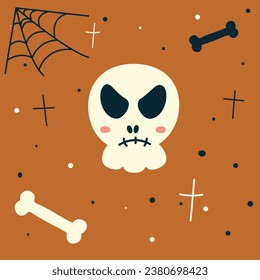 Angry skull - angry eyes, cute face, cute skull, halloween illustration, autumn holidays banner, ghost icon emotion. Vector illustration.