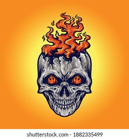 Angry Skull Flame Fire Illustrations for your work Logo merchandise clothing line, stickers and poster, greeting cards advertising business company or brands.