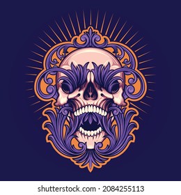 Angry Skull Frame Vintage Ornaments Vector illustrations for your work Logo, mascot merchandise t-shirt, stickers and Label designs, poster, greeting cards advertising business company or brands.