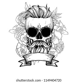 Angry skull with hairstyle