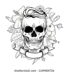 Angry skull with hairstyle
