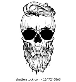 Angry Skull Hairstyle Beard Sunglasses Line Stock Vector (Royalty Free ...